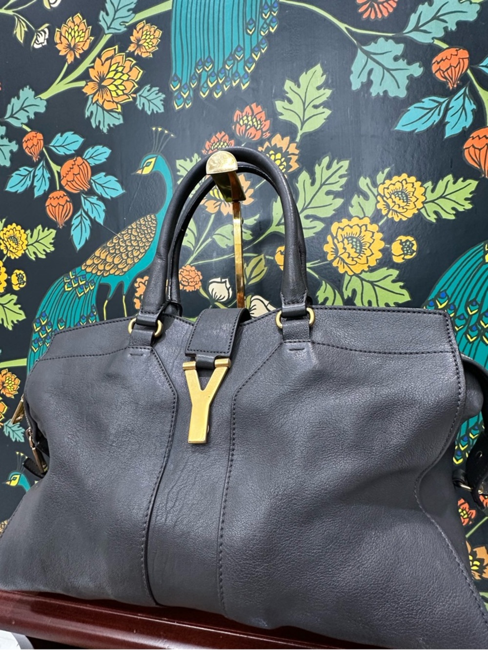 Yves Saint Laurent charcoal gray Leather Satchel with Gold Hardware - Picture 3 of 11